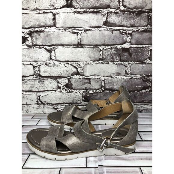 Sofft Maribel Pewter Leather Buckle Strappy Wedge Sandals Women’s Sz 10M US/42EU - Picture 5 of 16